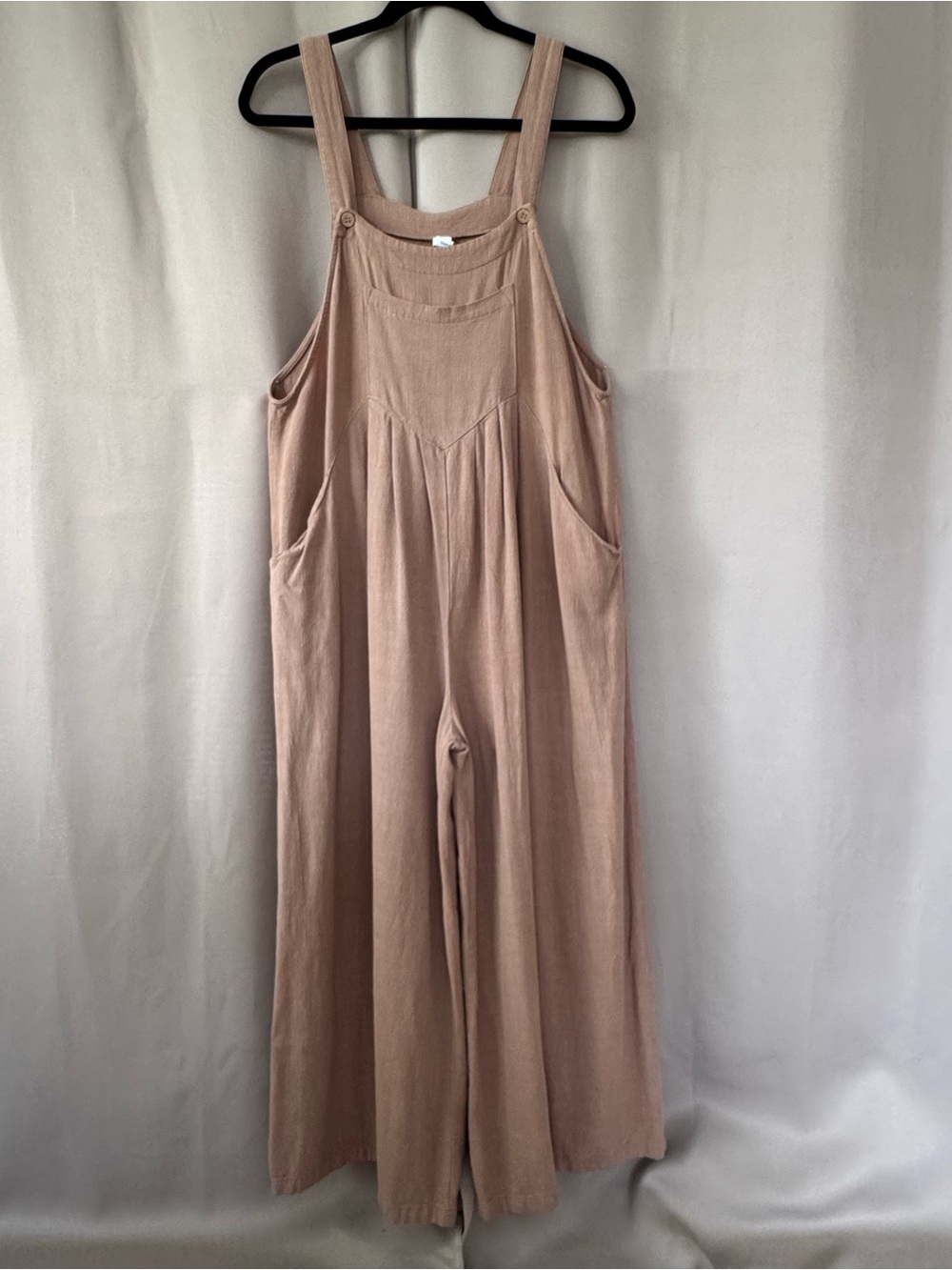 Tan Relaxed Fit Wide-Leg Overalls Adjustable Straps Comfortable Boho Style